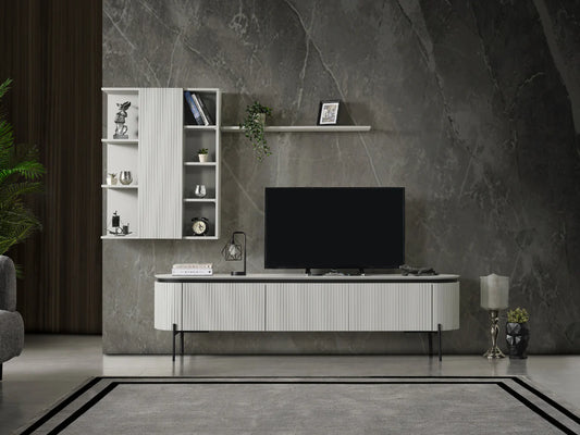 Tesla TV Ünitesi Beyaz-Siyah